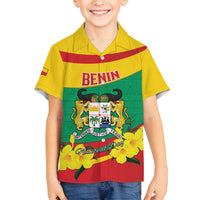 Personalised Benin National Day Family Matching Tank Maxi Dress and Hawaiian Shirt Coat Of Arms Yellow Allamanda