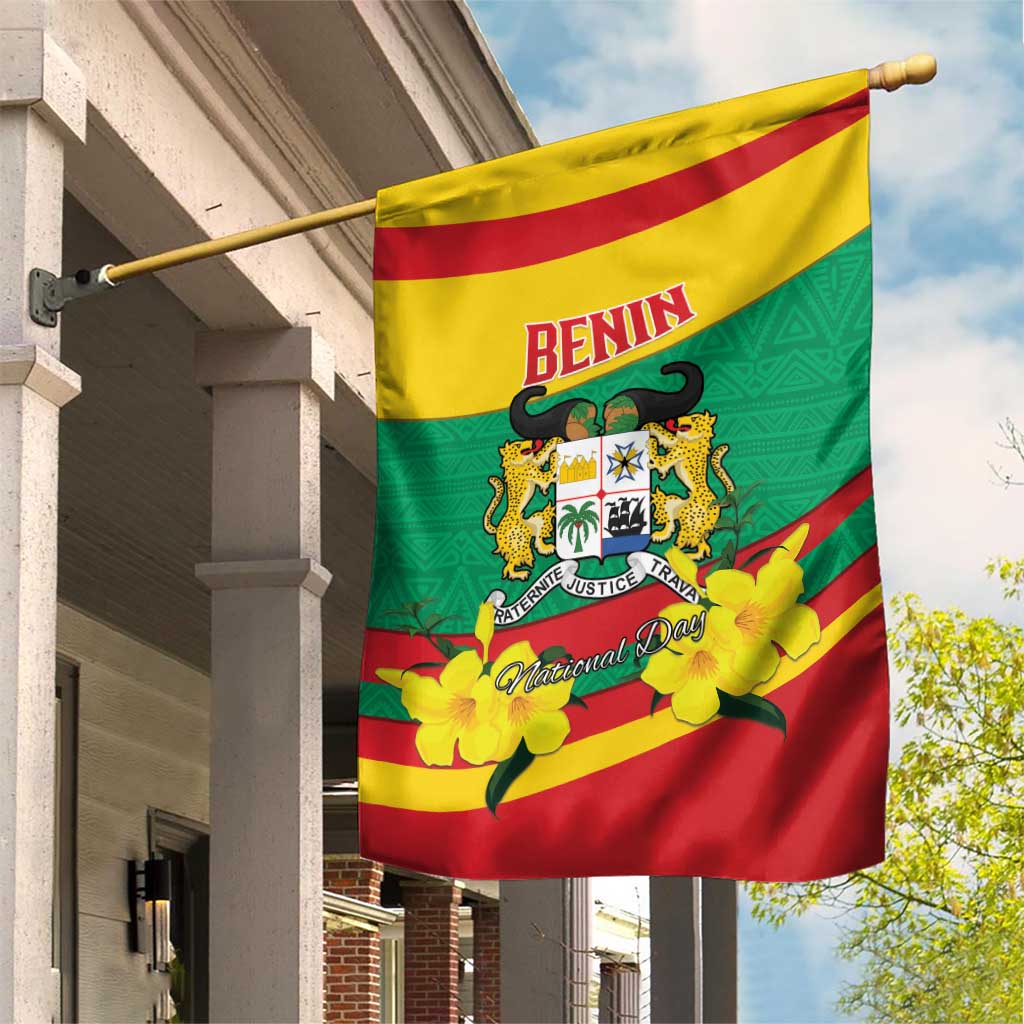 Benin National Day Garden Flag Coat Of Arms Yellow Allamanda