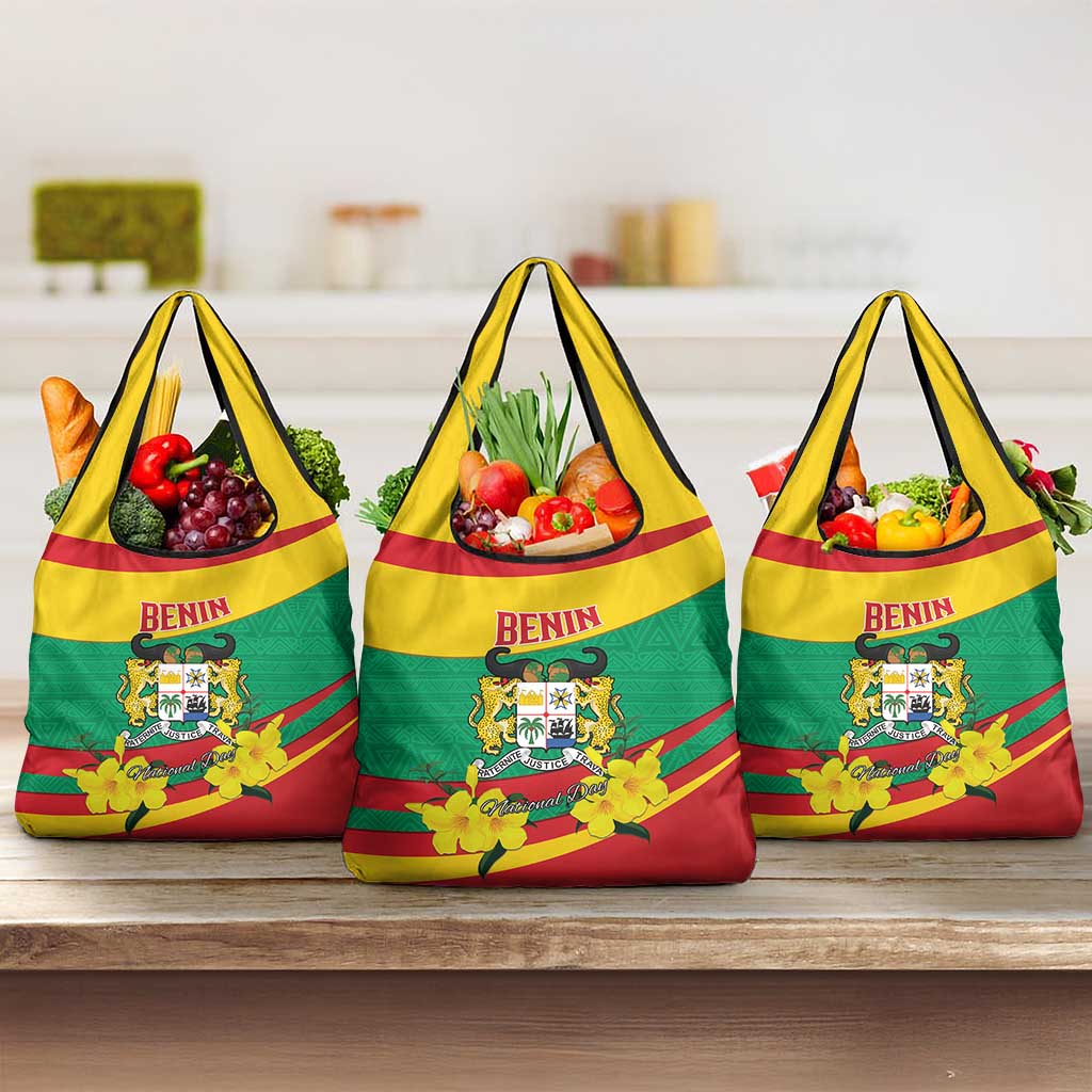 Benin National Day Grocery Bag Coat Of Arms Yellow Allamanda