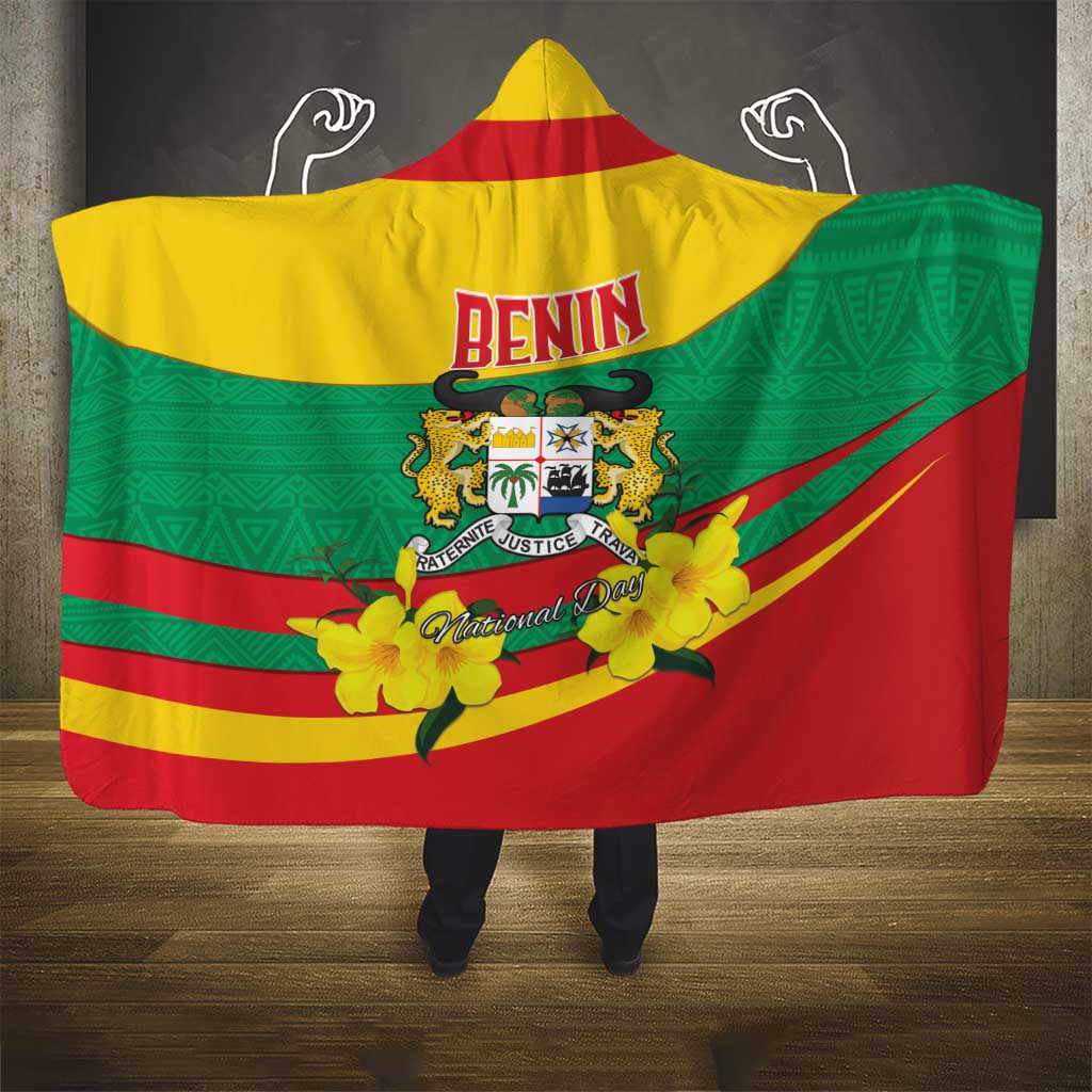 Benin National Day Hooded Blanket Coat Of Arms Yellow Allamanda