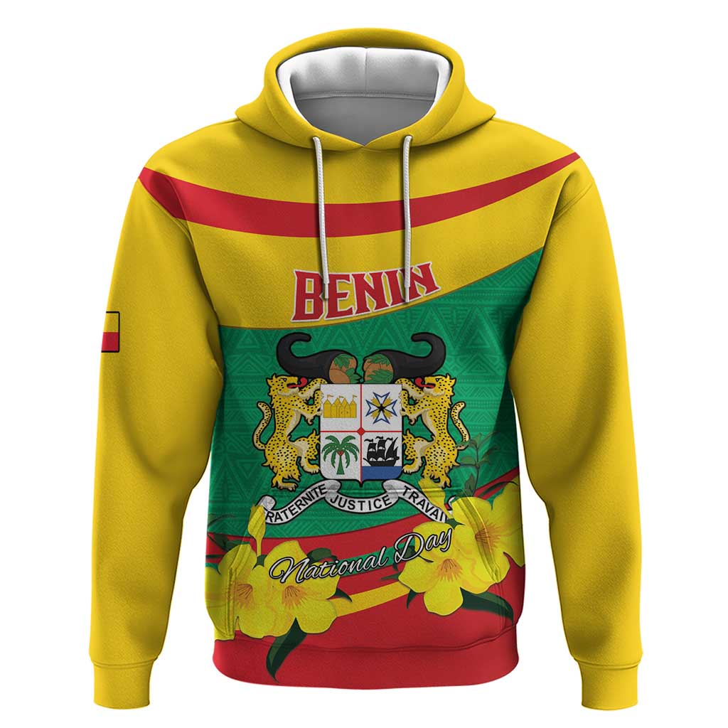Personalised Benin National Day Hoodie Coat Of Arms Yellow Allamanda
