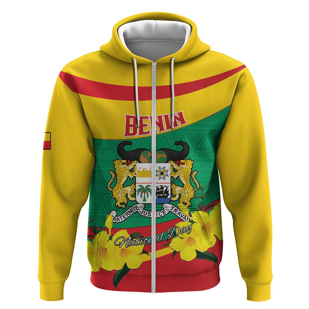 Personalised Benin National Day Hoodie Coat Of Arms Yellow Allamanda