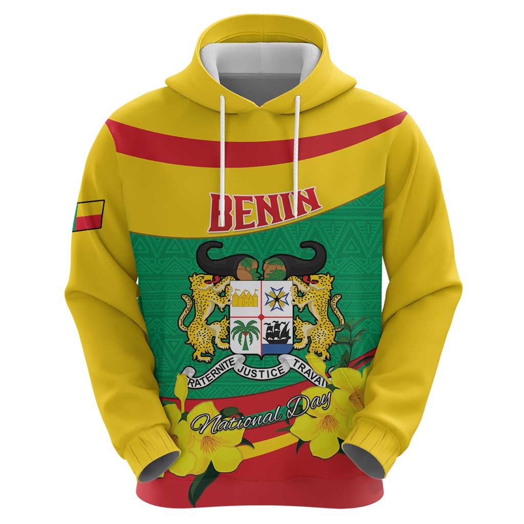 Personalised Benin National Day Hoodie Coat Of Arms Yellow Allamanda