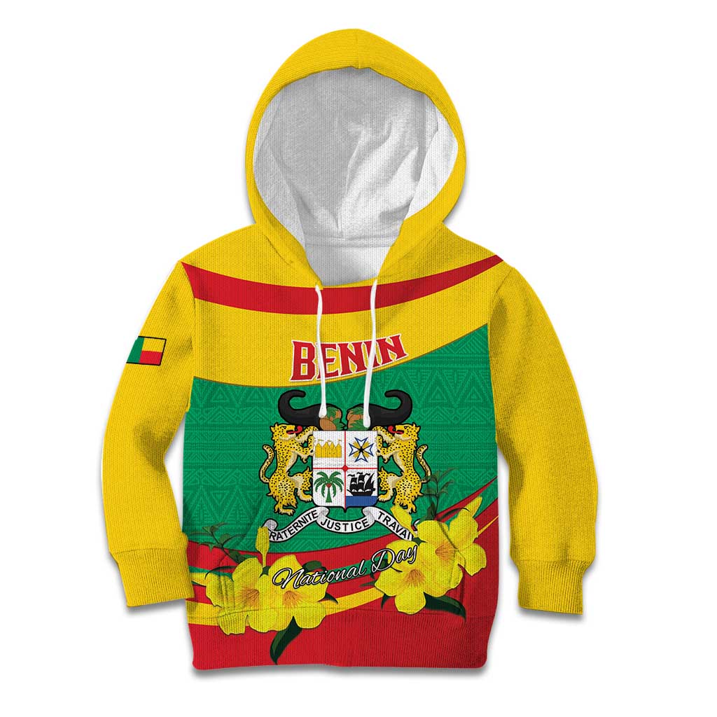 Personalised Benin National Day Kid Hoodie Coat Of Arms Yellow Allamanda