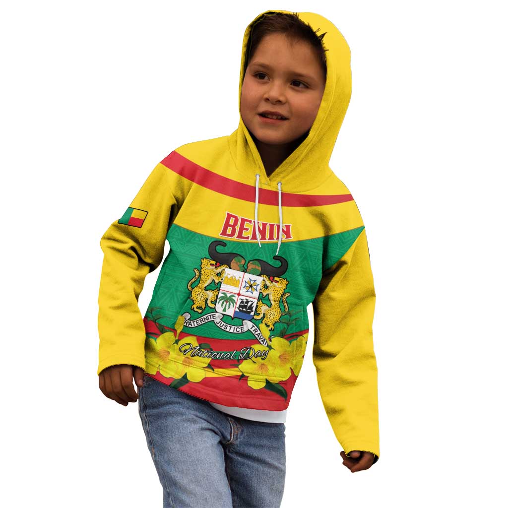 Personalised Benin National Day Kid Hoodie Coat Of Arms Yellow Allamanda