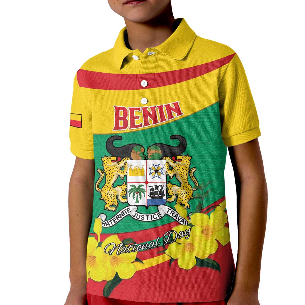 Personalised Benin National Day Kid Polo Shirt Coat Of Arms Yellow Allamanda