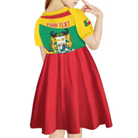 Personalised Benin National Day Kid Short Sleeve Dress Coat Of Arms Yellow Allamanda