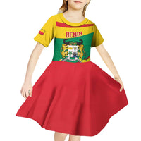 Personalised Benin National Day Kid Short Sleeve Dress Coat Of Arms Yellow Allamanda