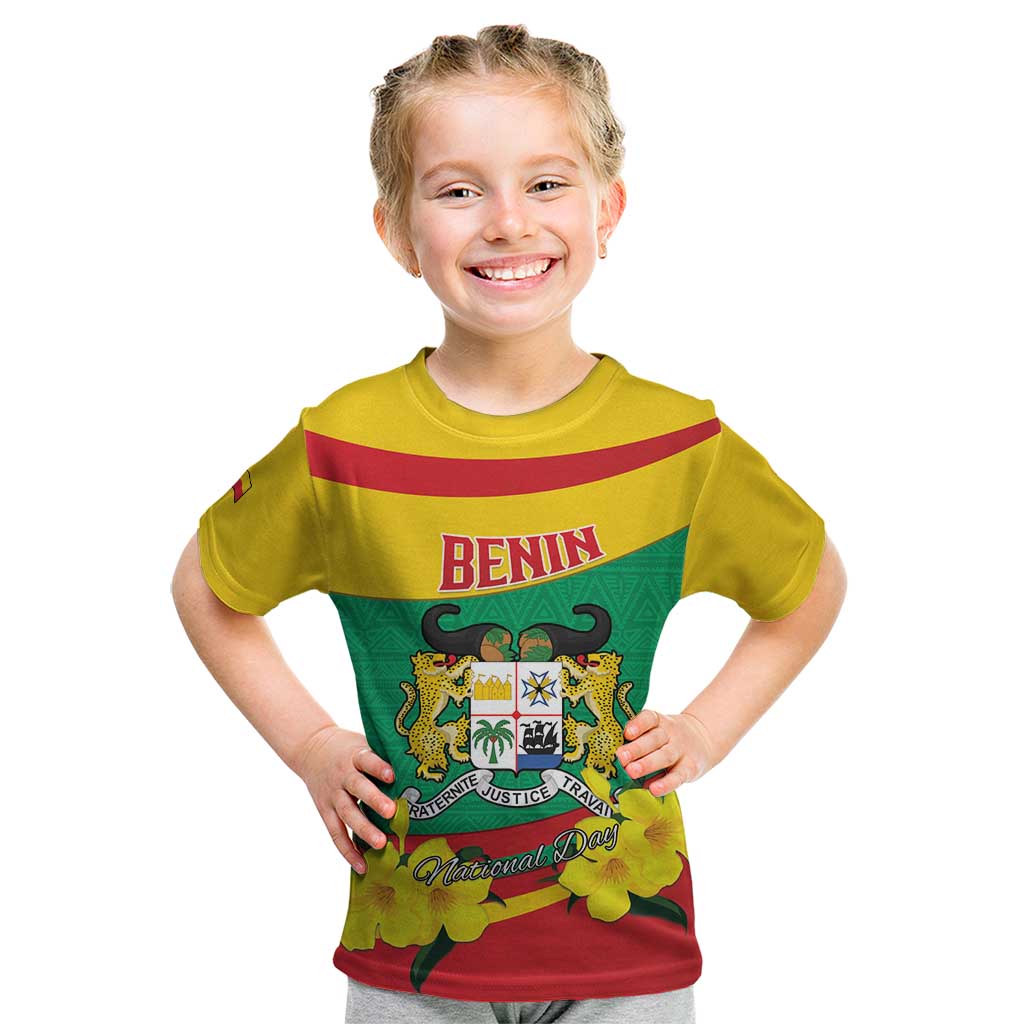 Personalised Benin National Day Kid T Shirt Coat Of Arms Yellow Allamanda
