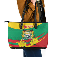 Benin National Day Leather Tote Bag Coat Of Arms Yellow Allamanda