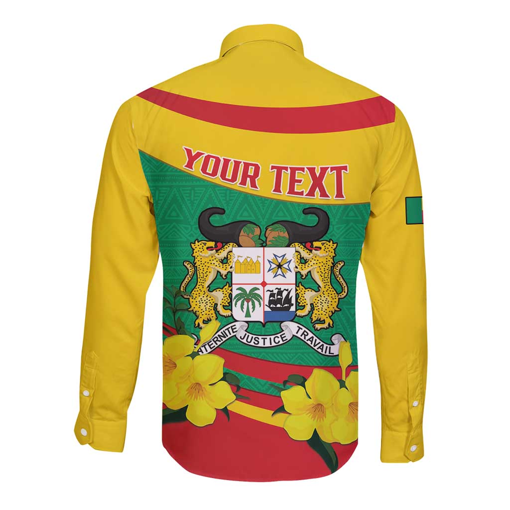 Personalised Benin National Day Long Sleeve Button Shirt Coat Of Arms Yellow Allamanda