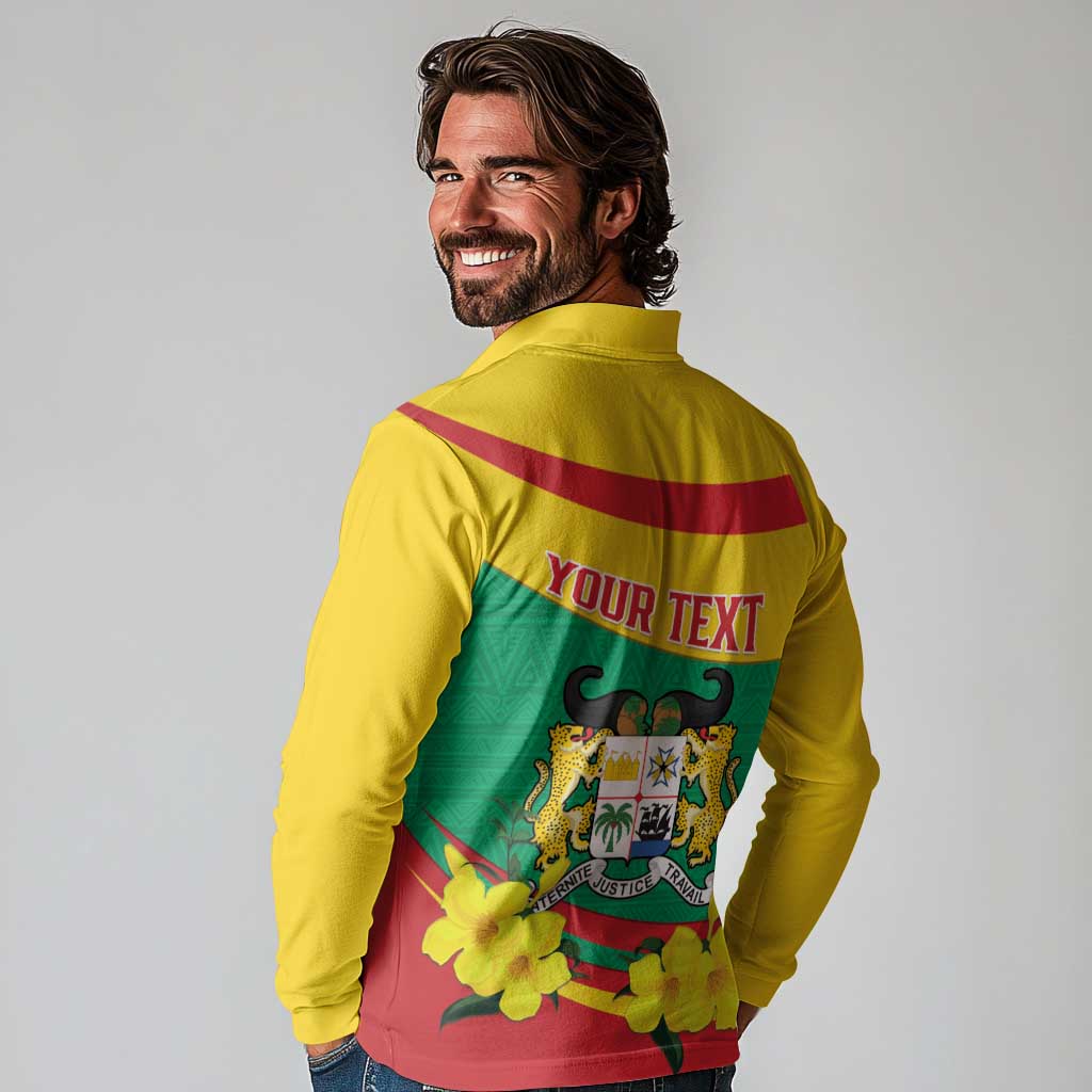 Personalised Benin National Day Long Sleeve Polo Shirt Coat Of Arms Yellow Allamanda