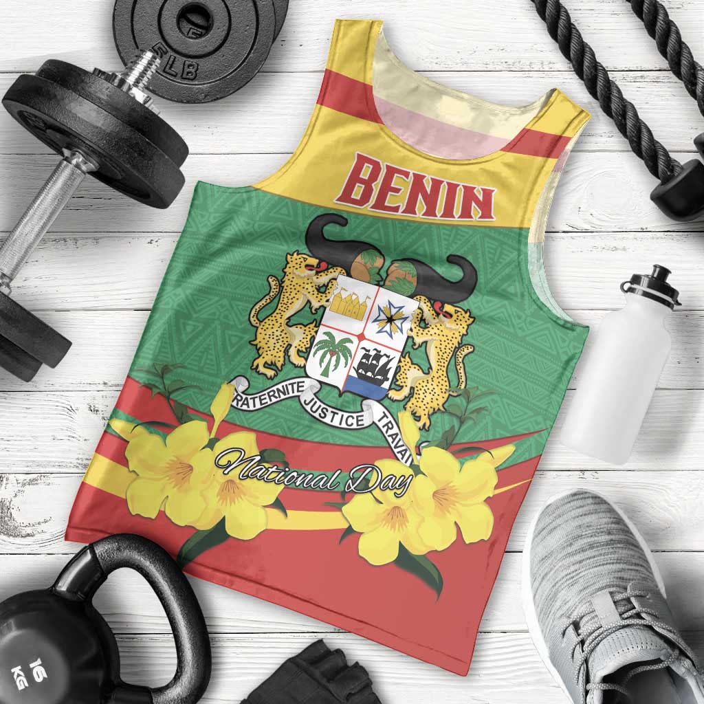 Personalised Benin National Day Men Tank Top Coat Of Arms Yellow Allamanda