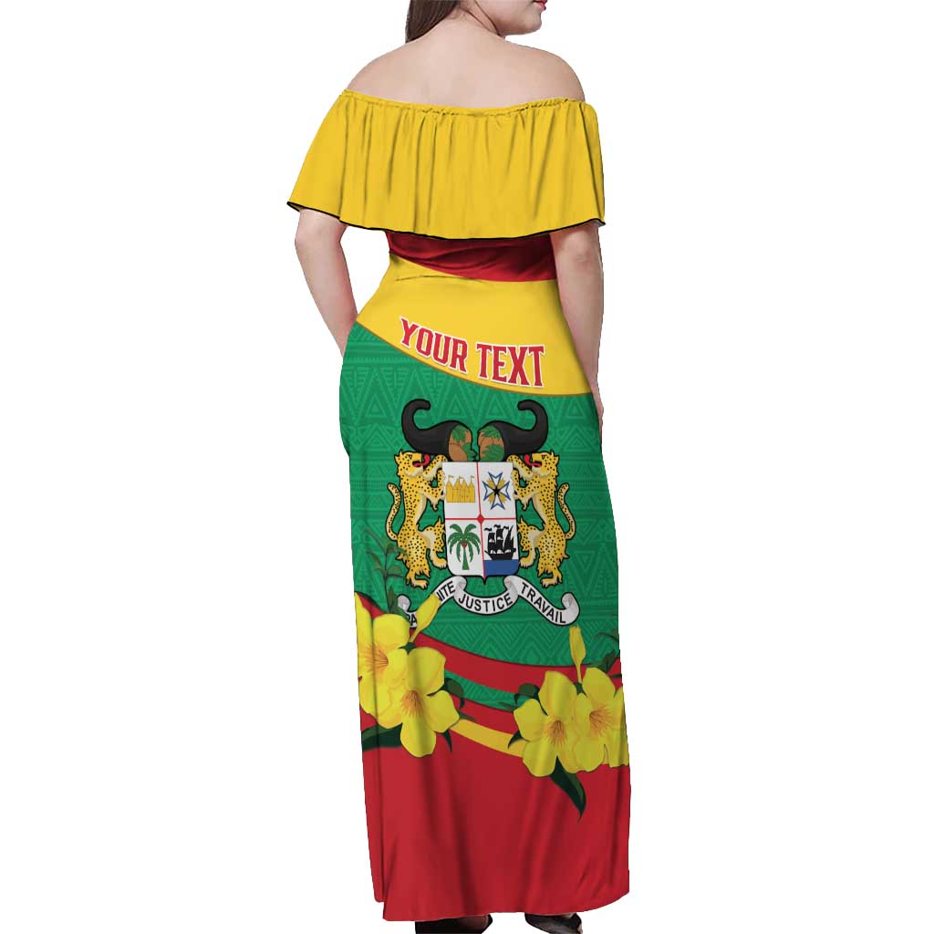 Personalised Benin National Day Off Shoulder Maxi Dress Coat Of Arms Yellow Allamanda