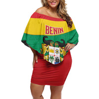 Personalised Benin National Day Off Shoulder Short Dress Coat Of Arms Yellow Allamanda