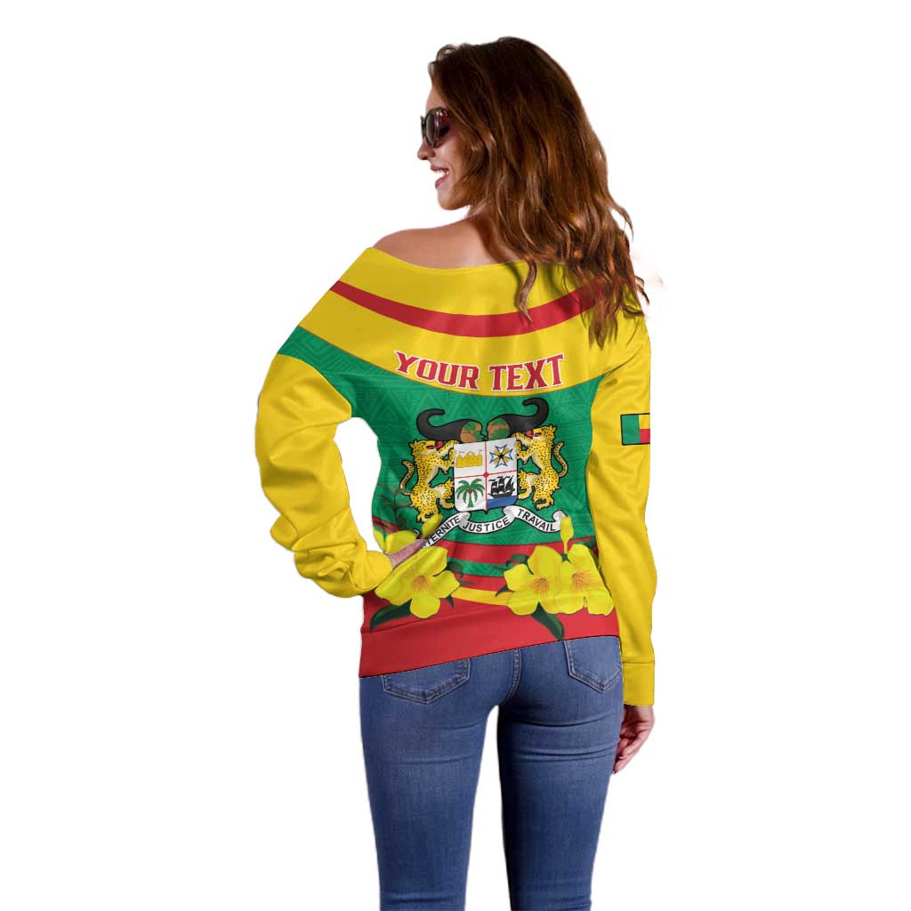 Personalised Benin National Day Off Shoulder Sweater Coat Of Arms Yellow Allamanda