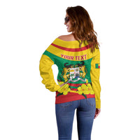 Personalised Benin National Day Off Shoulder Sweater Coat Of Arms Yellow Allamanda