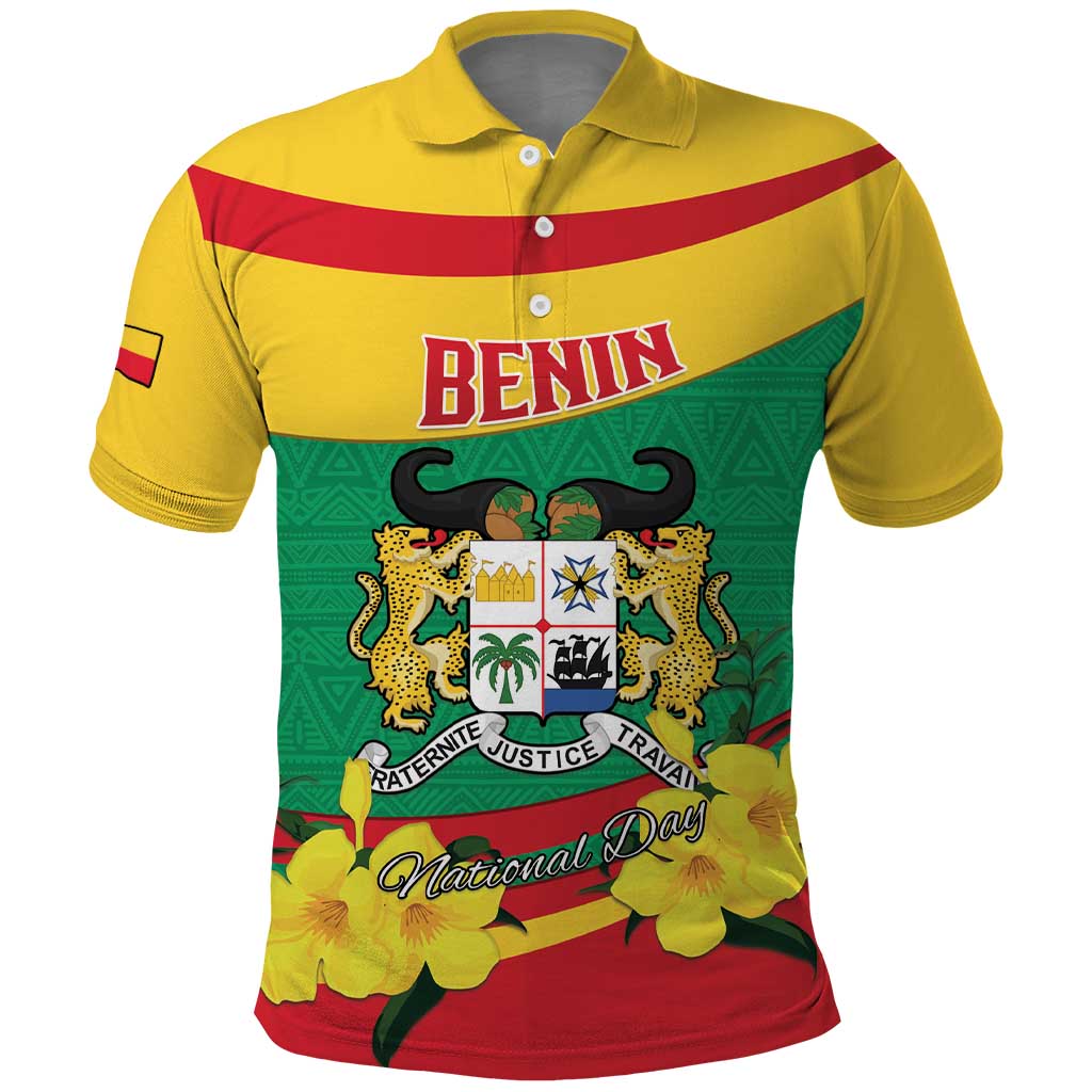 Personalised Benin National Day Polo Shirt Coat Of Arms Yellow Allamanda