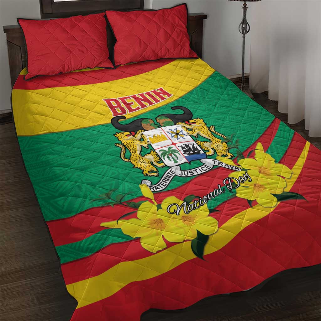Benin National Day Quilt Bed Set Coat Of Arms Yellow Allamanda