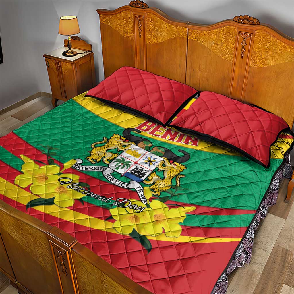 Benin National Day Quilt Bed Set Coat Of Arms Yellow Allamanda