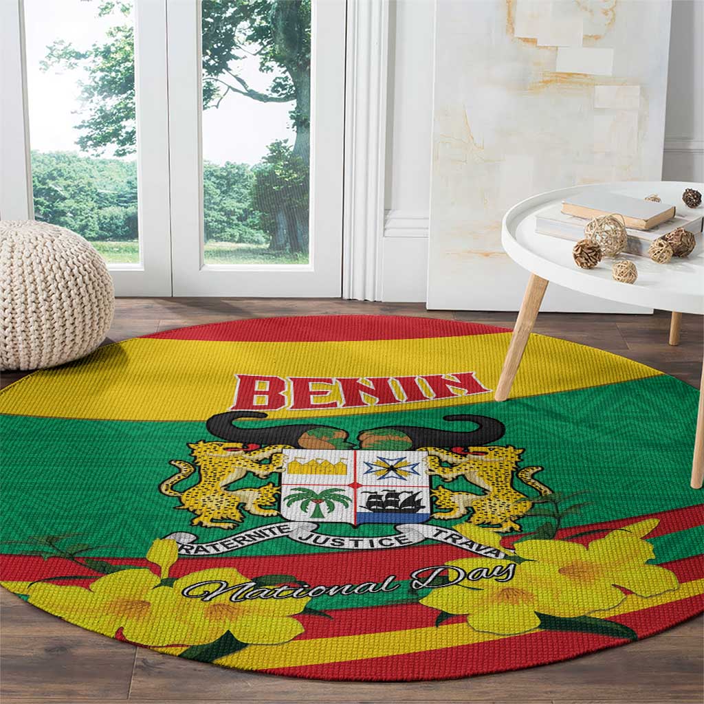 Benin National Day Round Carpet Coat Of Arms Yellow Allamanda