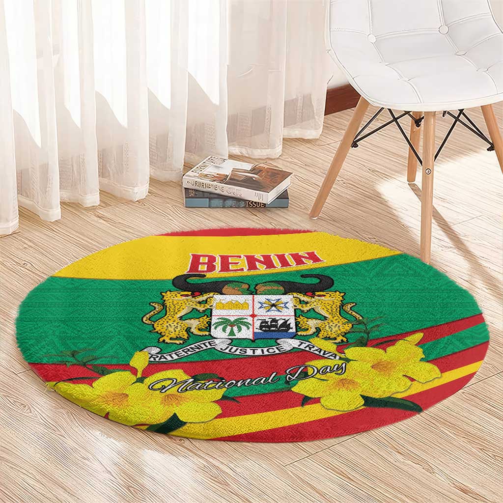 Benin National Day Round Carpet Coat Of Arms Yellow Allamanda