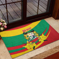 Benin National Day Rubber Doormat Coat Of Arms Yellow Allamanda