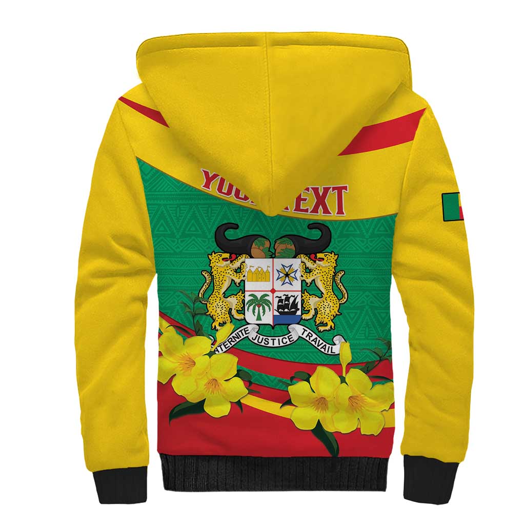 Personalised Benin National Day Sherpa Hoodie Coat Of Arms Yellow Allamanda
