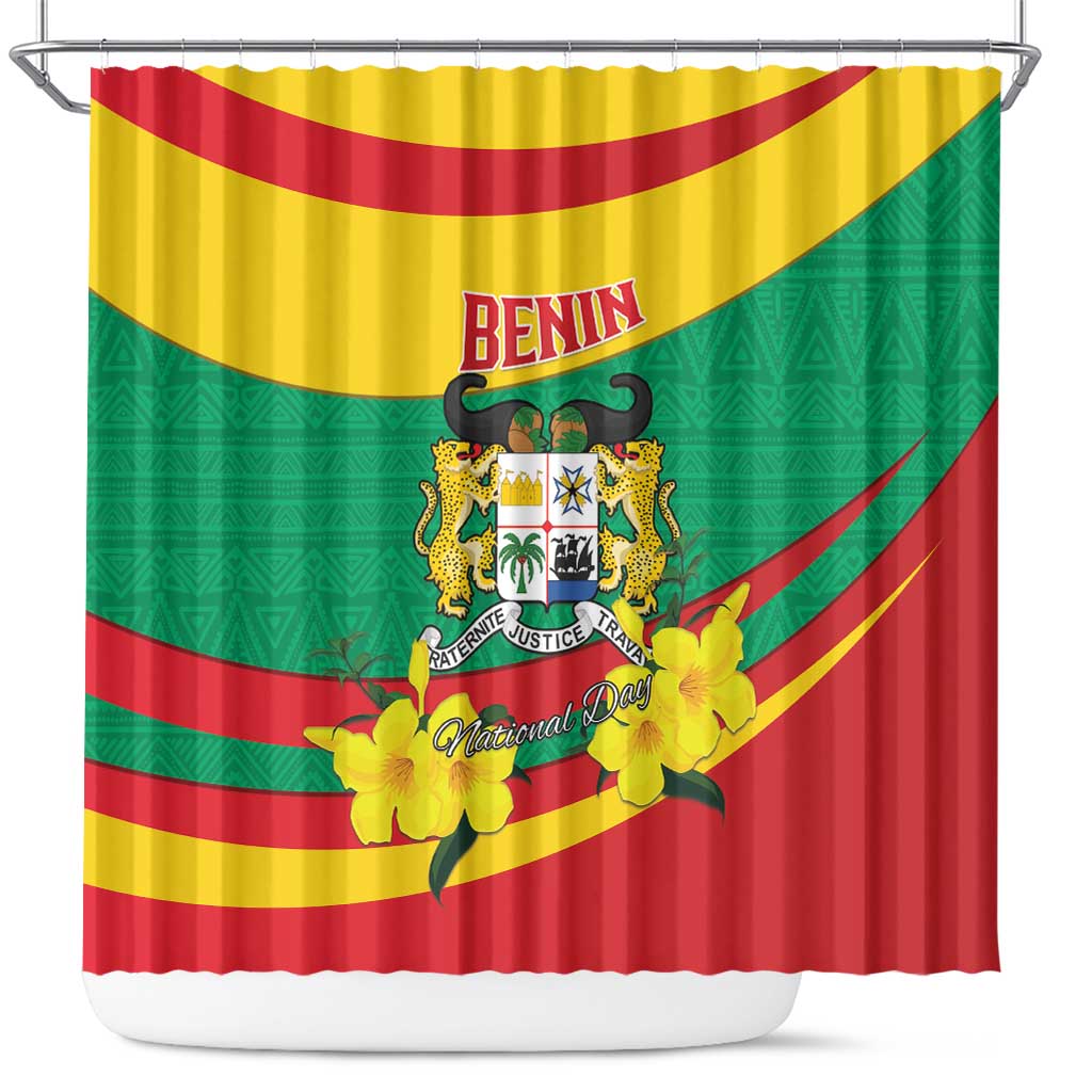 Benin National Day Shower Curtain Coat Of Arms Yellow Allamanda