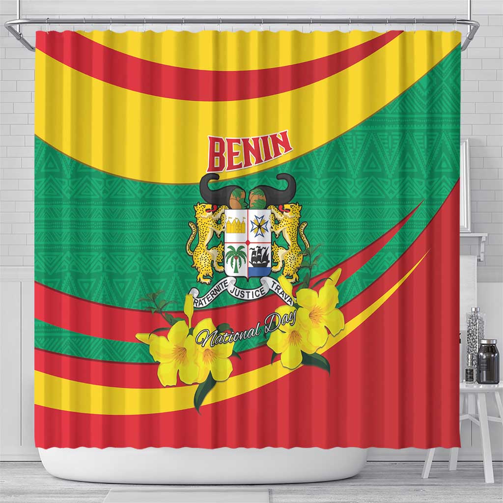 Benin National Day Shower Curtain Coat Of Arms Yellow Allamanda