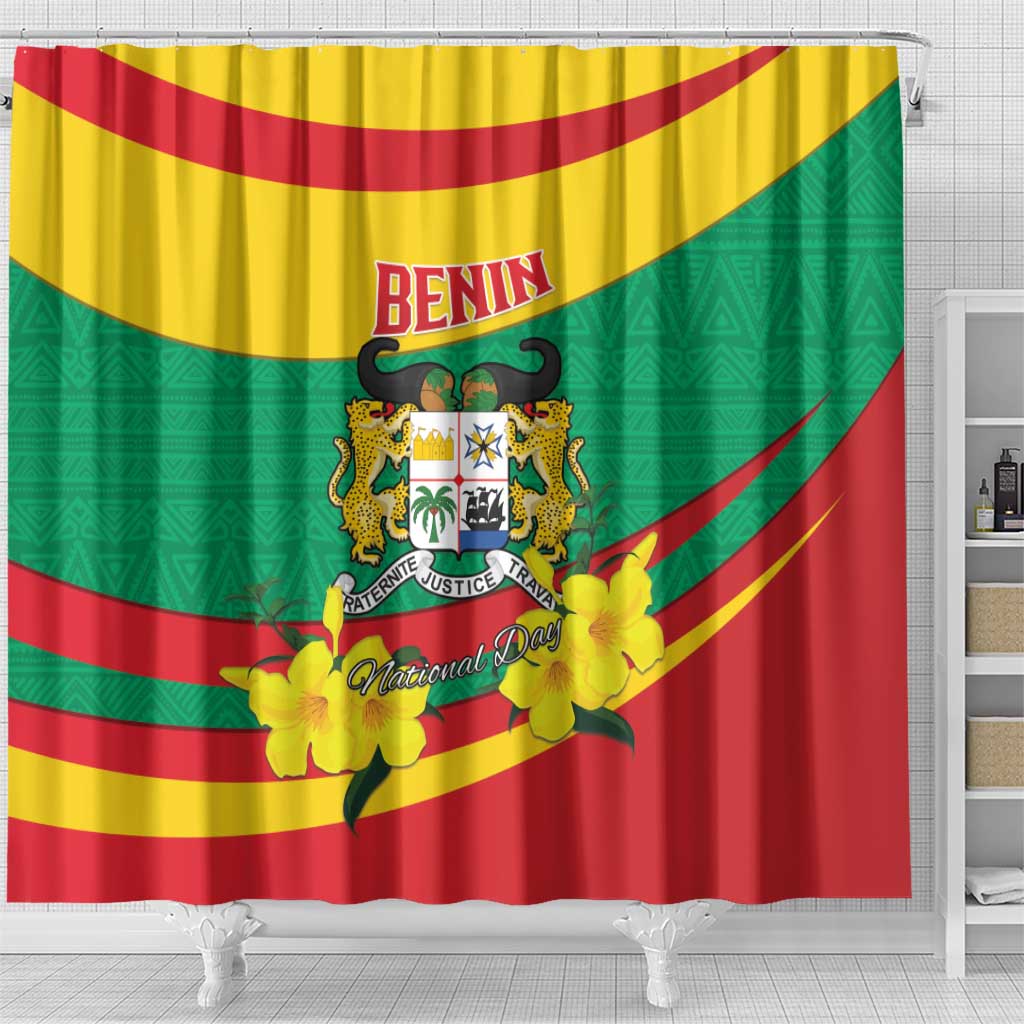 Benin National Day Shower Curtain Coat Of Arms Yellow Allamanda