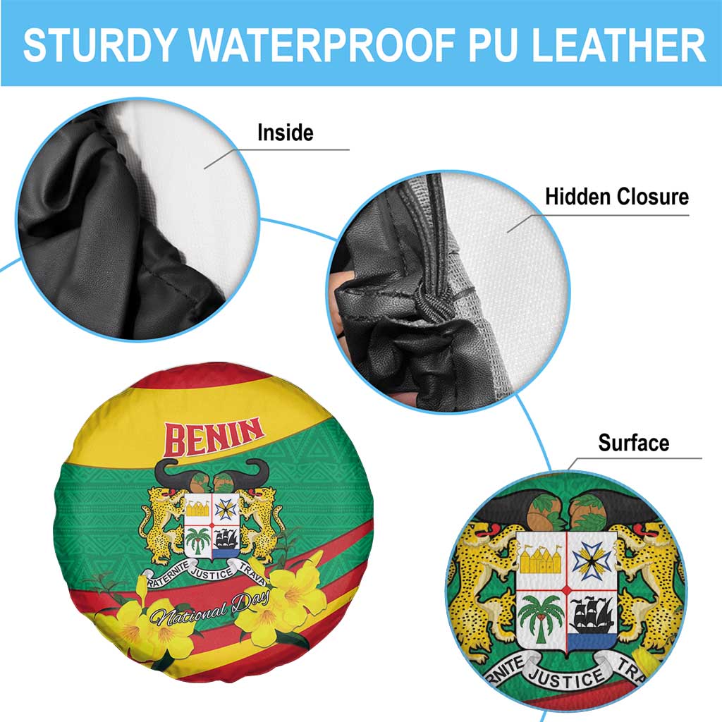 Benin National Day Spare Tire Cover Coat Of Arms Yellow Allamanda