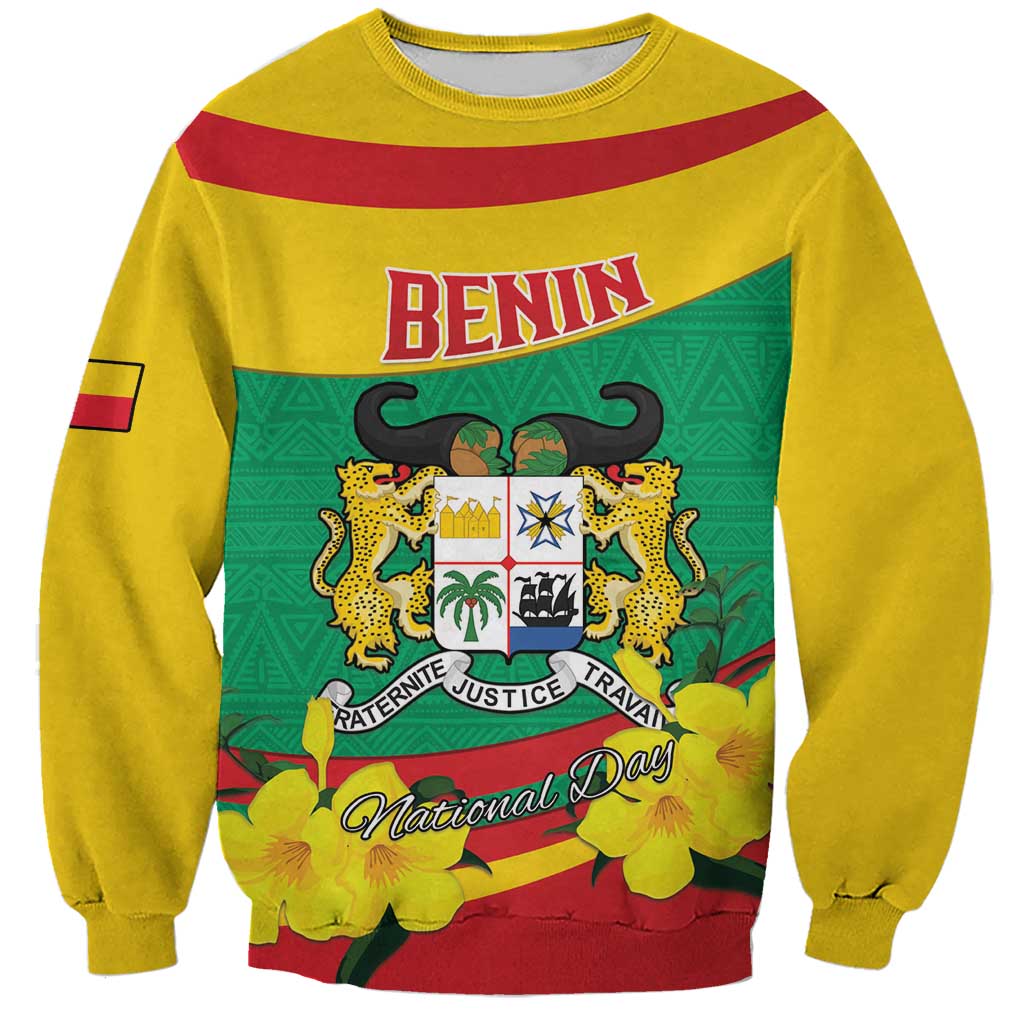 Personalised Benin National Day Sweatshirt Coat Of Arms Yellow Allamanda