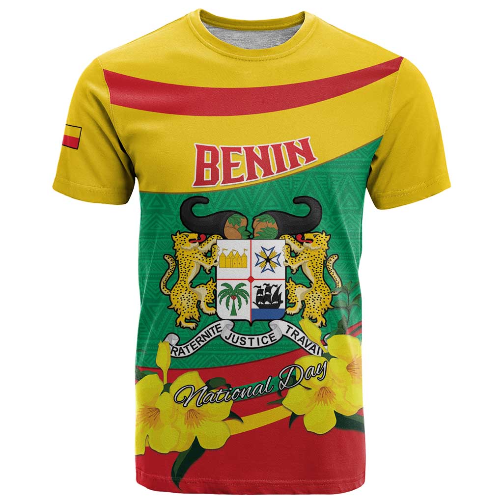 Personalised Benin National Day T Shirt Coat Of Arms Yellow Allamanda
