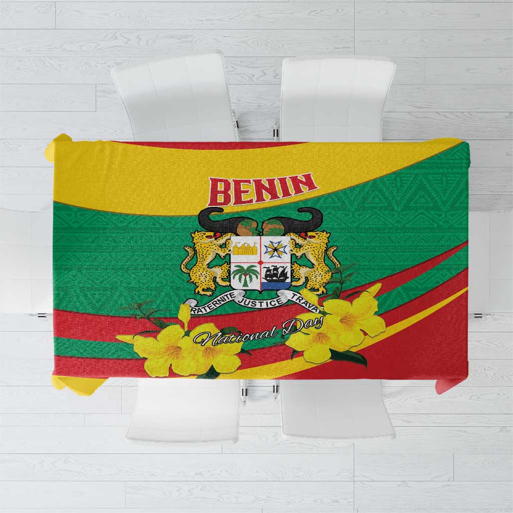 Benin National Day Tablecloth Coat Of Arms Yellow Allamanda