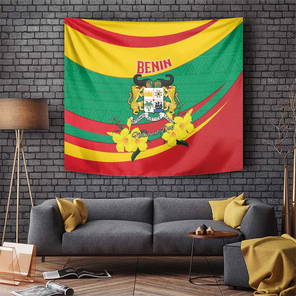 Benin National Day Tapestry Coat Of Arms Yellow Allamanda