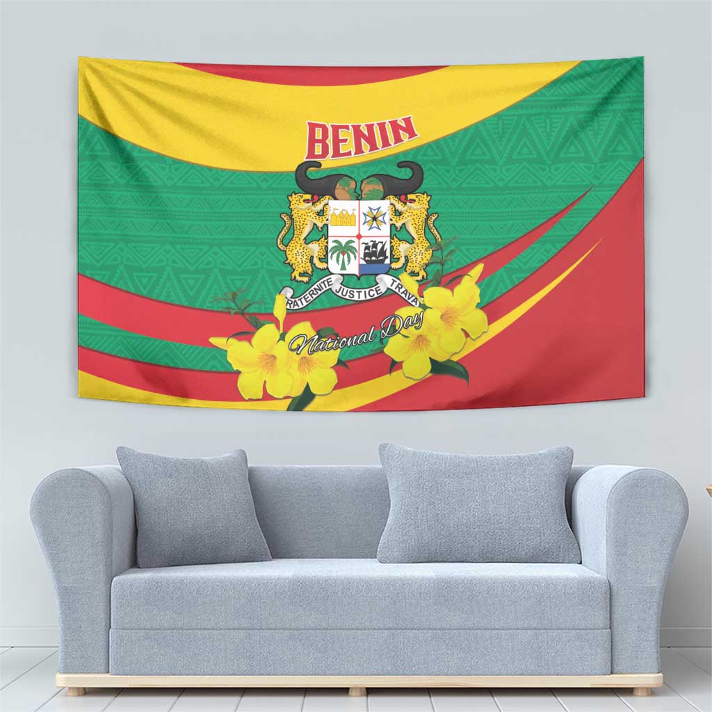 Benin National Day Tapestry Coat Of Arms Yellow Allamanda