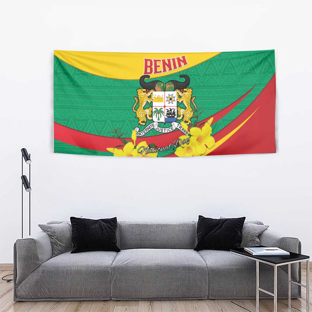 Benin National Day Tapestry Coat Of Arms Yellow Allamanda