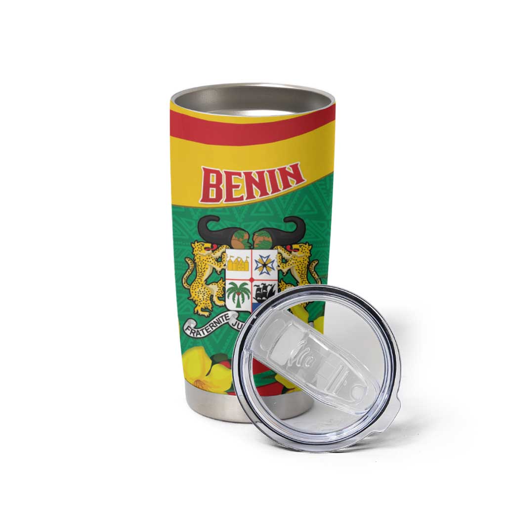 Personalised Benin National Day Tumbler Cup Coat Of Arms Yellow Allamanda