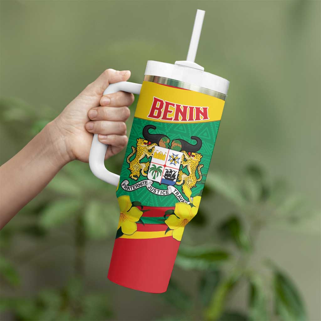 Personalised Benin National Day Tumbler With Handle Coat Of Arms Yellow Allamanda