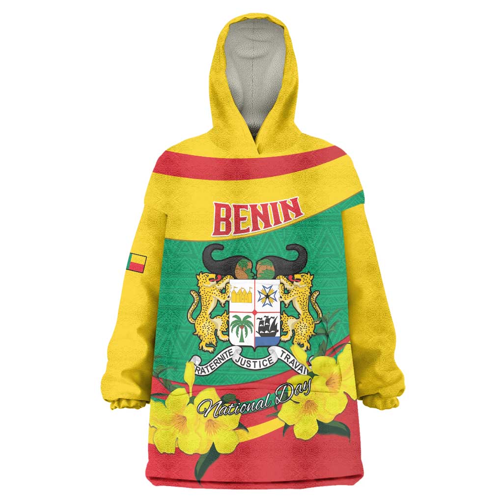 Personalised Benin National Day Wearable Blanket Hoodie Coat Of Arms Yellow Allamanda