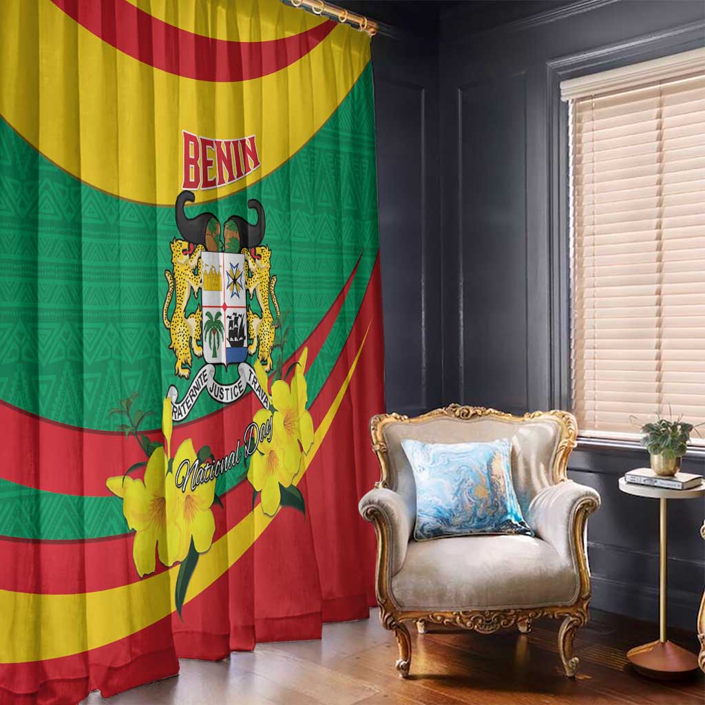 Benin National Day Window Curtain Coat Of Arms Yellow Allamanda