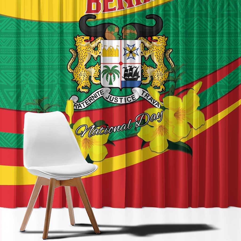 Benin National Day Window Curtain Coat Of Arms Yellow Allamanda