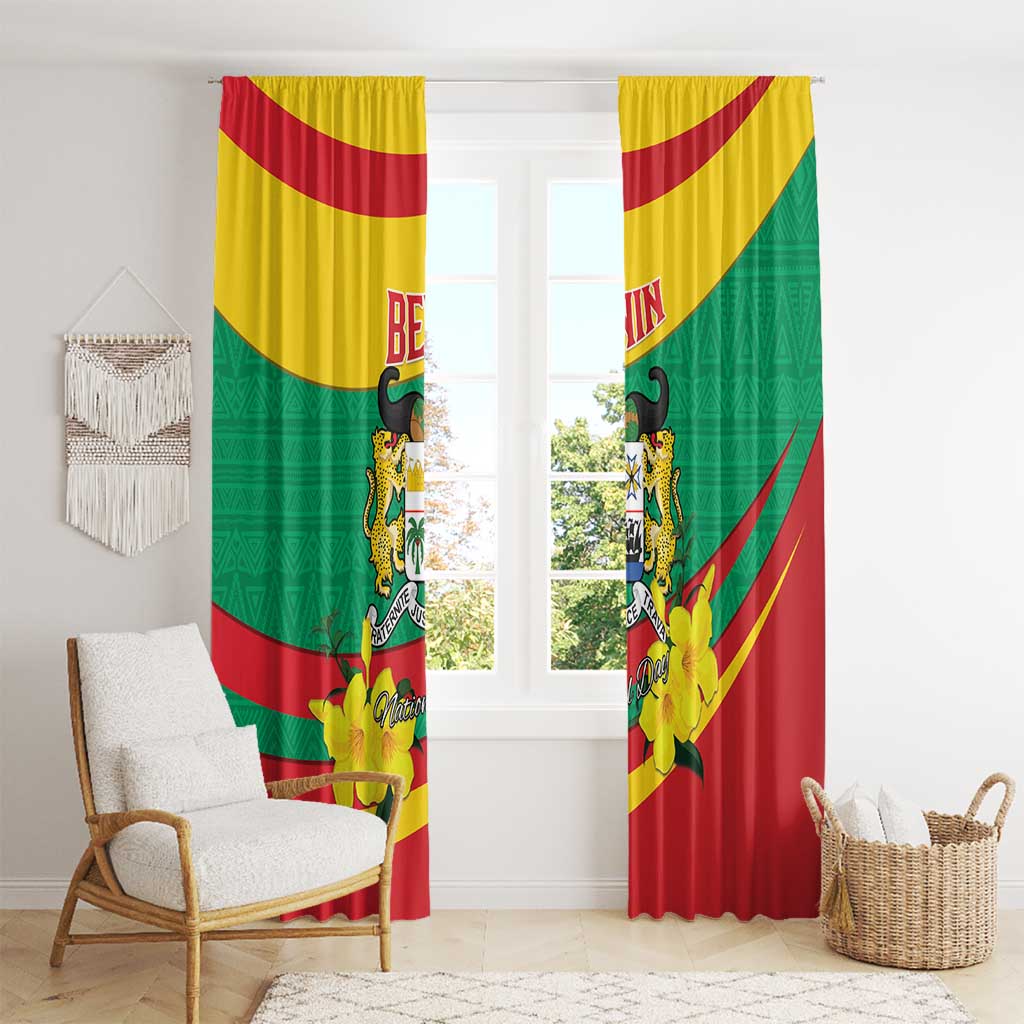 Benin National Day Window Curtain Coat Of Arms Yellow Allamanda