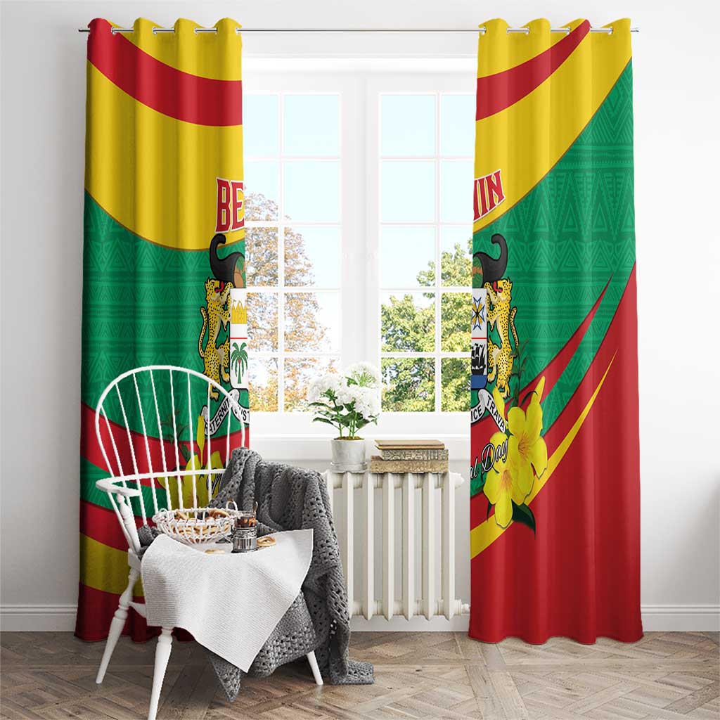 Benin National Day Window Curtain Coat Of Arms Yellow Allamanda