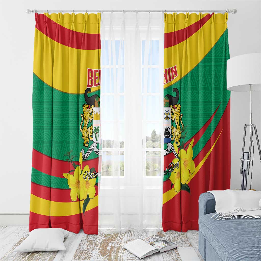 Benin National Day Window Curtain Coat Of Arms Yellow Allamanda