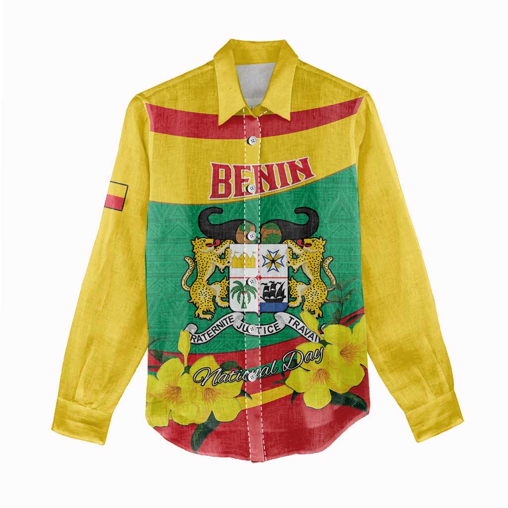 Personalised Benin National Day Women Casual Shirt Coat Of Arms Yellow Allamanda