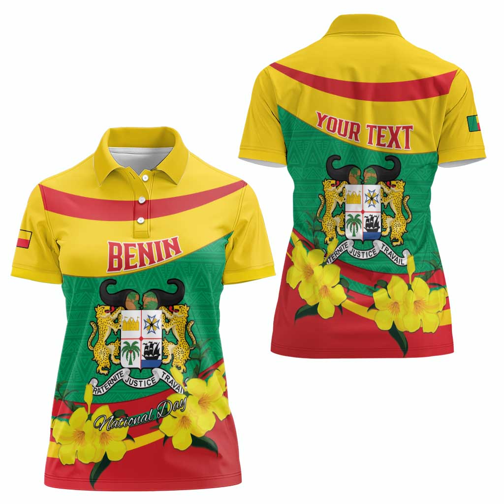 Personalised Benin National Day Women Polo Shirt Coat Of Arms Yellow Allamanda
