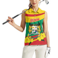 Personalised Benin National Day Women Sleeveless Polo Shirt Coat Of Arms Yellow Allamanda