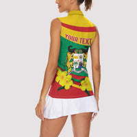 Personalised Benin National Day Women Sleeveless Polo Shirt Coat Of Arms Yellow Allamanda